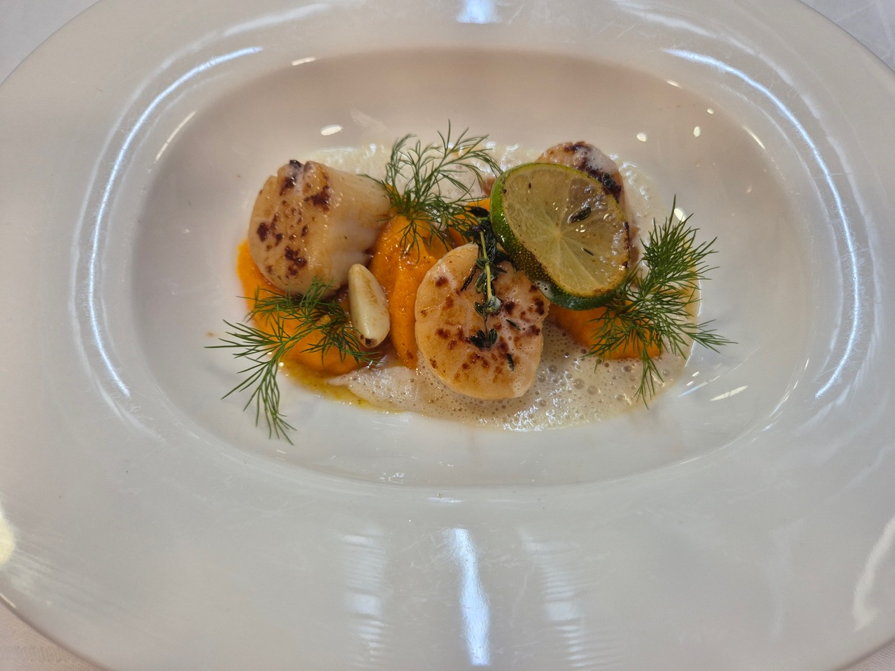 Jakobsmuscheln,KarottenIngwercreme,Zitronengrasnage